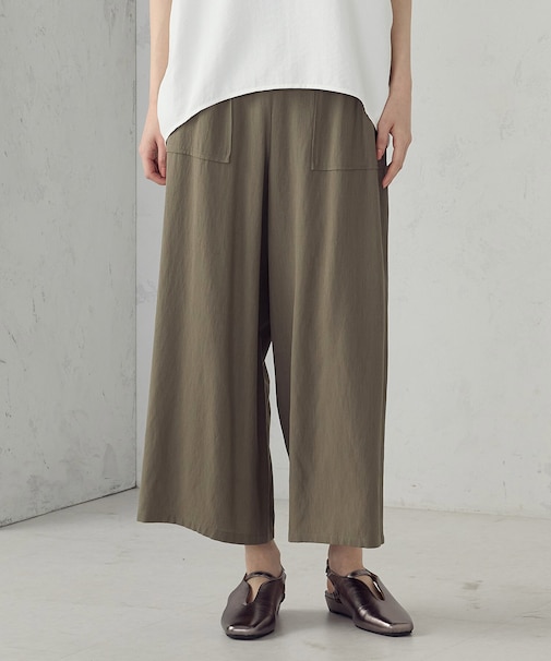 レーヨンポリエステル麻調スラブ ワークワイドパンツ