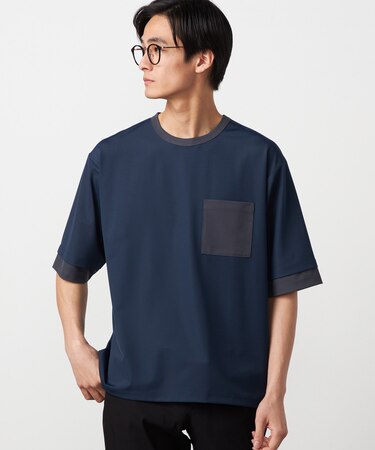 軽量スクエアジャガード フェイクレイヤードTシャツ