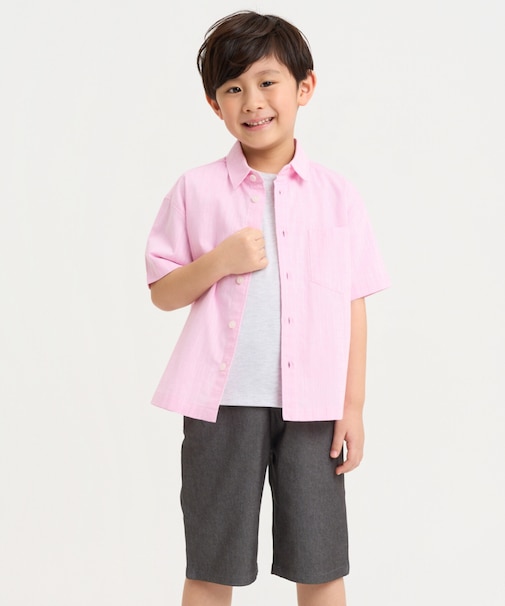 綿麻シャンブレー 半袖 シャツ