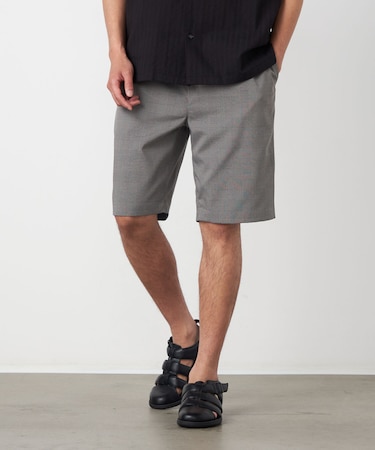 ポリエステルグレンチェックストレッチ ワンタックショートパンツ