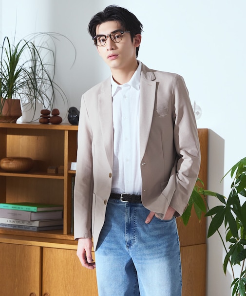 【セットアップ対応・ウォッシャブル】ポリエステル シアサッカー テーラードジャケット