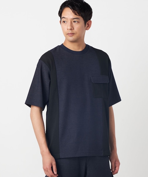 デニムライクストレッチ 半袖プルオーバー