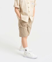 コットンナチュラルストレッチ 配色ステッチ切替ハーフパンツ