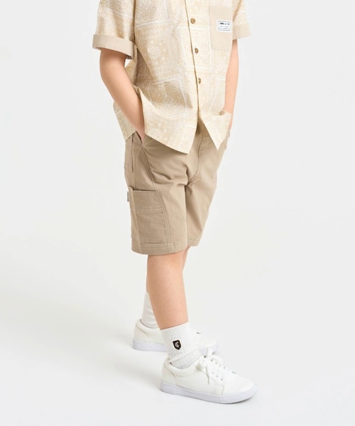 コットンナチュラルストレッチ 配色ステッチ切替ハーフパンツ
