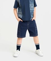 コットンナチュラルストレッチ 配色ステッチ切替ハーフパンツ