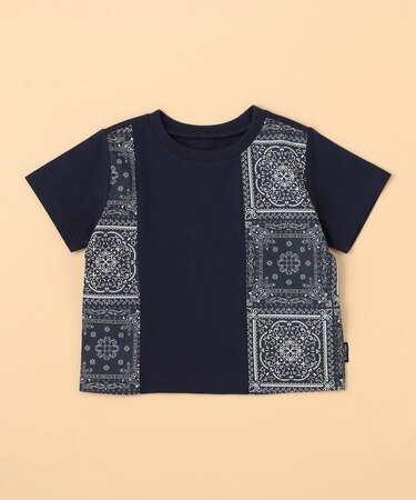 バンダナ柄プリント 切替半袖Tシャツ(ベビーサイズ)