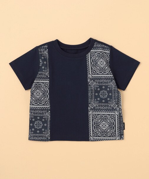 バンダナ柄プリント 切替半袖Tシャツ(ベビーサイズ)