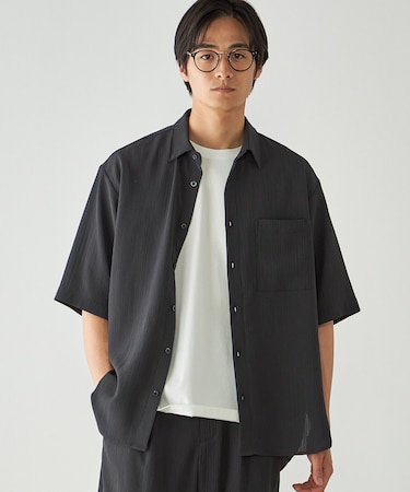 楊柳ポリエステル ショートポイントカラー リラックス半袖シャツ