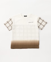 サッカーチェック 切替グラデーション染め 半袖Tシャツ