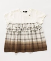 サッカーチェック 切替グラデーション染め チュニックTシャツ