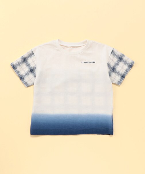 サッカーチェック切替 グラデーション染め 半袖Tシャツ(ベビーサイズ)