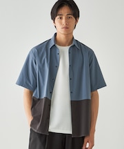 リップストップ ナイロンストレッチ 半袖ブロッキングシャツ / セットアップ対応