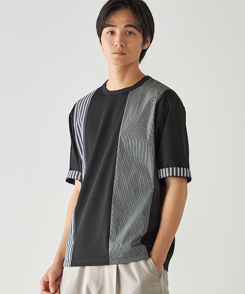 ストライプ ブロッキングTシャツ