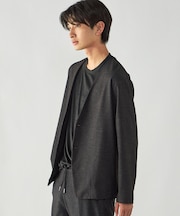 デニムライク ストレッチ ノーカラージャケット