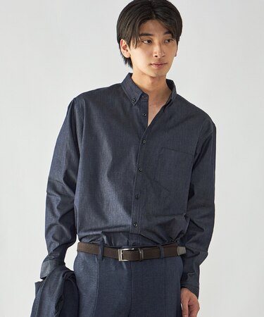 播州織 デニムライクシャンブレー ボタンダウンシャツ