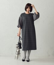 グレンチェック バルーンスリーブ ワンピース