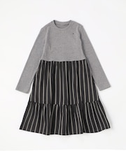 ストライプ ドッキング ティアードワンピース
