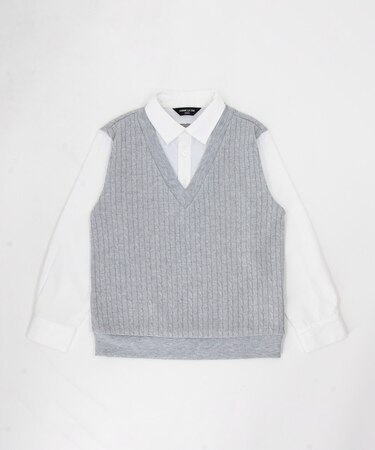 ケーブルフェイクレイヤードシャツ(140cm-160cm)