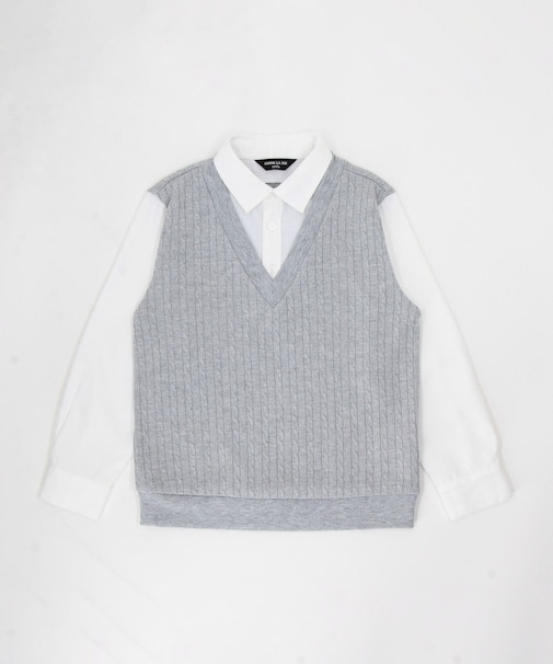 ケーブルフェイクレイヤードシャツ(140cm-160cm)