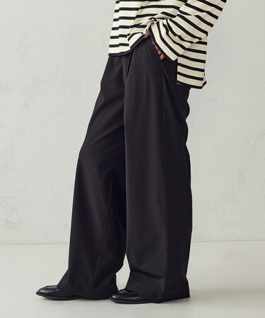 【美しいベーシックパンツ】裏メッシュ ワイドパンツ