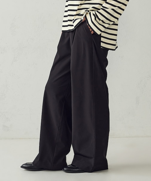 【美しいベーシックパンツ】裏メッシュ ワイドパンツ