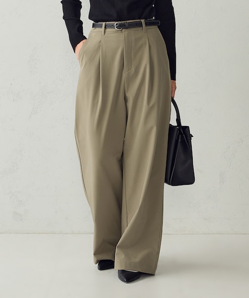 【美しいベーシックパンツ】裏メッシュ ワイドパンツ