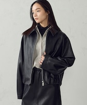 合成皮革 ジップアップブルゾン