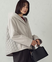 スウェード調ジャージー×キルティングタフタ フーデッドブルゾン