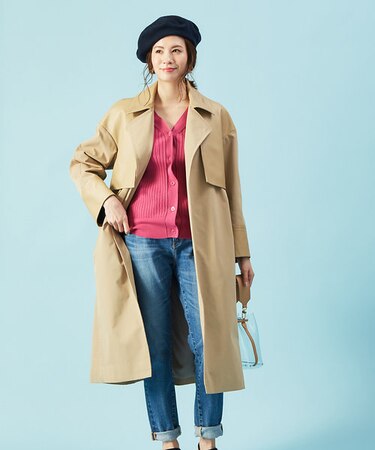 レザー&布帛トレンチコート