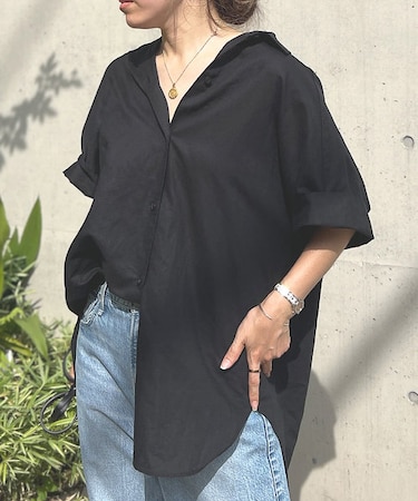 麻混変形シャツ