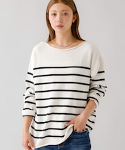【TRICOTS JEAN MARC】ボートネック ボーダーニットプルオーバー