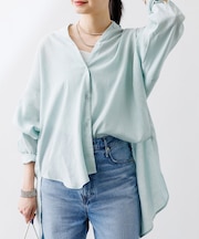 【一部店舗限定】麻混バックスリットリボンシャツ