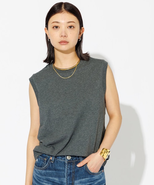 【JEMORGAN/ジェーイーモーガン】クルーネックノースリーブカットソー/天竺