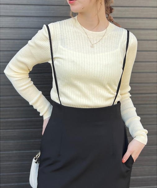 シルク混ワイドリブプルオーバーニット