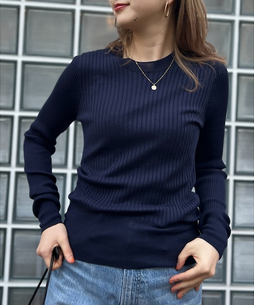 シルク混ワイドリブプルオーバーニット