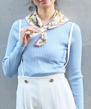 シルク混ワイドリブプルオーバーニット