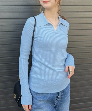 シルク混ワイドリブポロニット