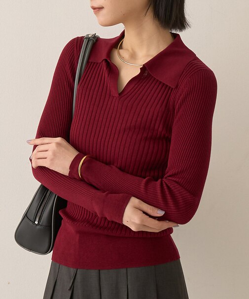 シルク混ワイドリブポロニット