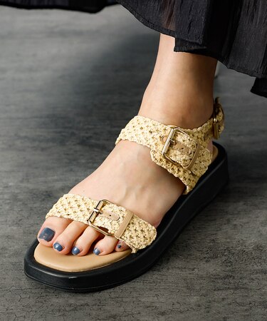 【PAOLO BOVE / パオロ ボーヴ】ラフィアベルトサンダル / 厚底サン