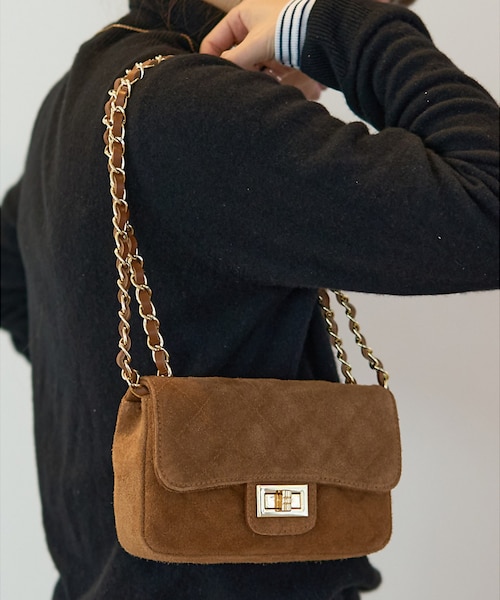 AULENTTI/オウレンティ】チェーンスエードミニショルダー｜ルージュ