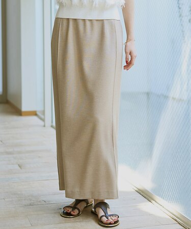 【接触冷感/UVカット/防しわ】リネンライクストレッチピンタックタイトスカート