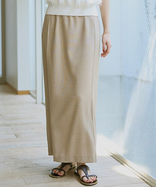 【接触冷感/UVカット/防しわ】リネンライクストレッチピンタックタイトスカート