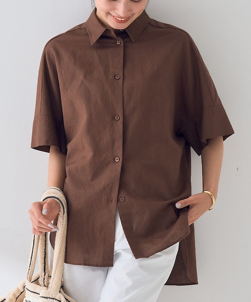 麻混変形フォルムシャツ