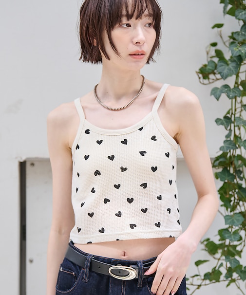 【JEMORGAN/ジェーイーモーガン】クロップドキャミソール ハート柄/ワッフ