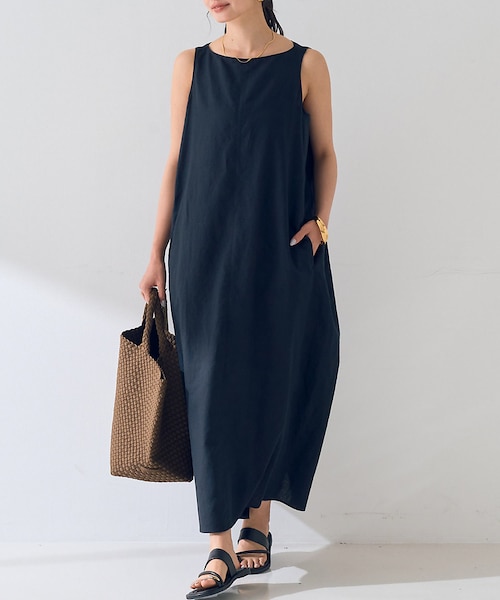 麻混ノースリーブ 後ろタックワンピース｜ルージュ・ヴィフ・ラクレの