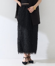 フリンジフェザーサイドスリットスカート