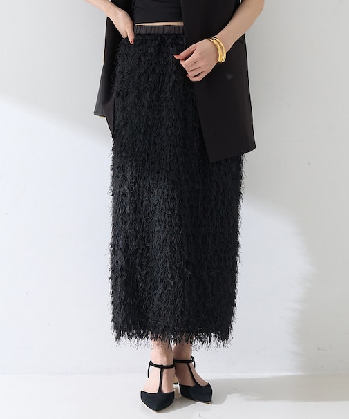 フリンジフェザーサイドスリットスカート
