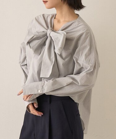 コットンチェックリボンブラウス