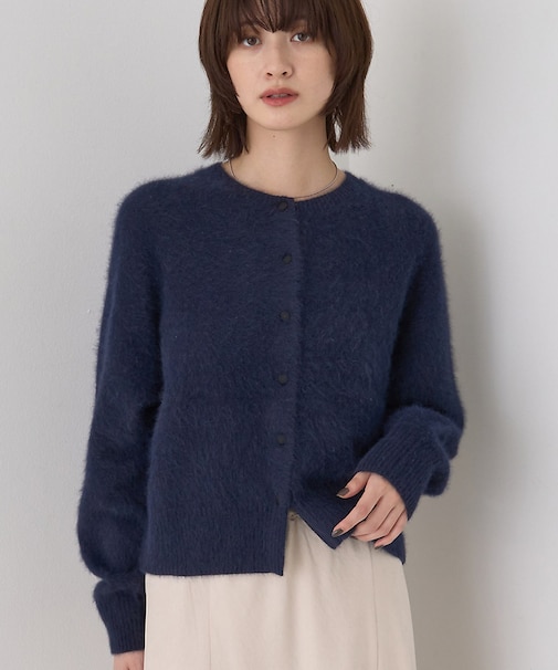 フォックスウールクルーネッククルミ釦カーディガン
