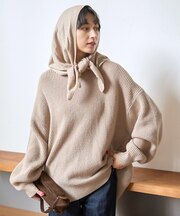 【ストールセット】ポケット付片畦ニットプルオーバー